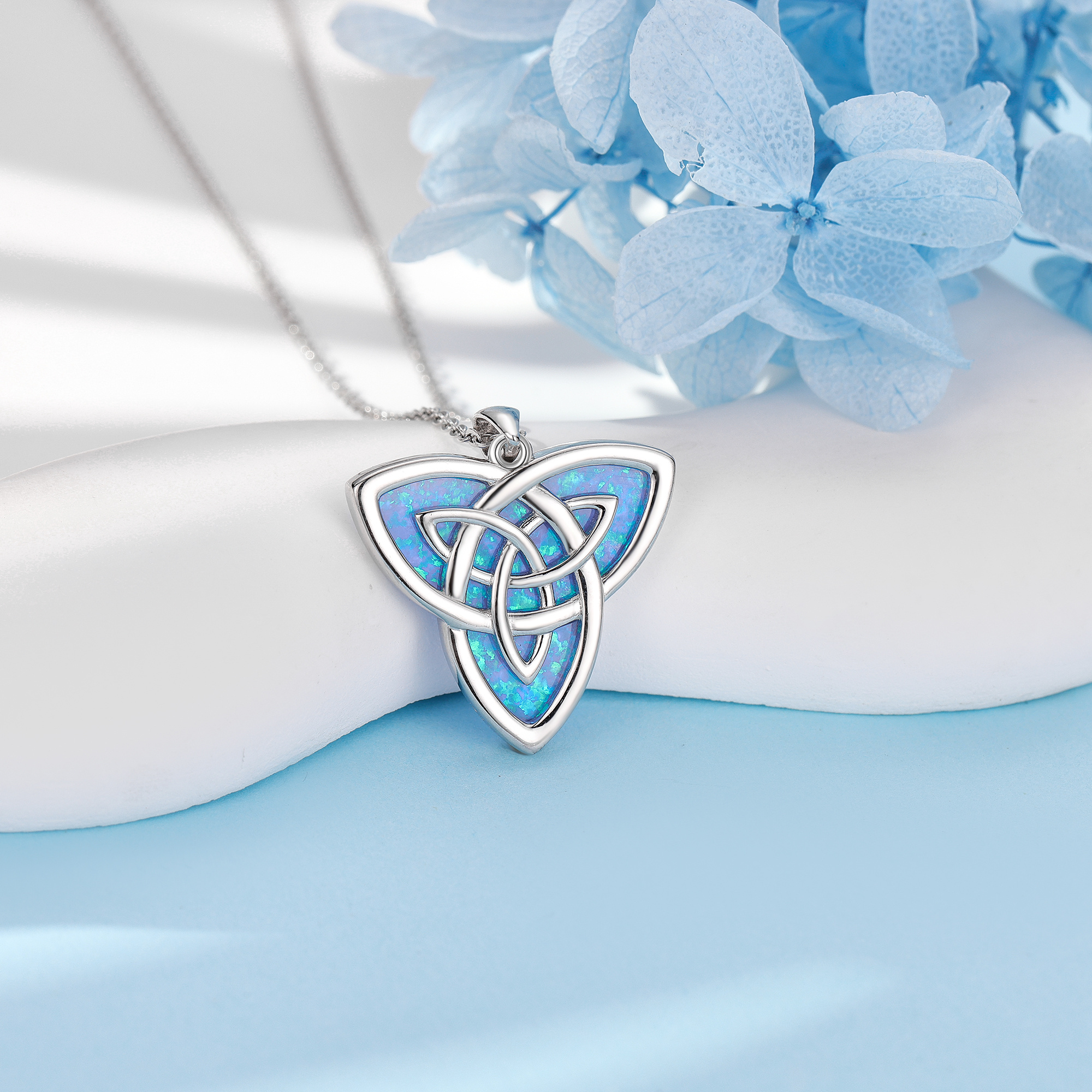 925 Sterling Silver Celtic Knot Synthetic Opal Necklace